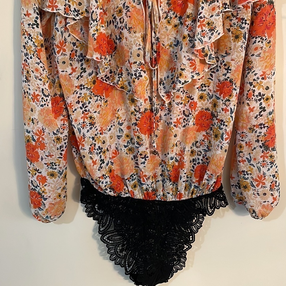 Free People Ivory And Coral Say It To Me Floral Body Suit - Picture 13 of 17